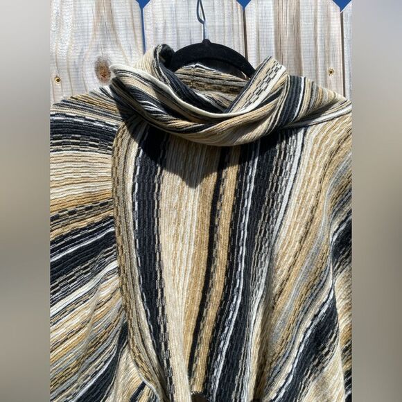 Y2K Festival Bohemian Western Cottage Stripe 70s Poncho Shawl Retro Cape - Picture 5 of 13